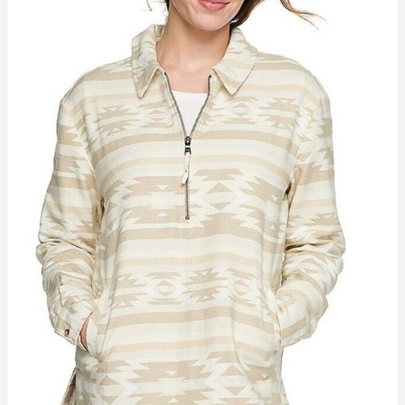 Sonoma Neutral Aztec Tribal Print Quarter Zip Collared Shirt | S - Picture 1 of 10
